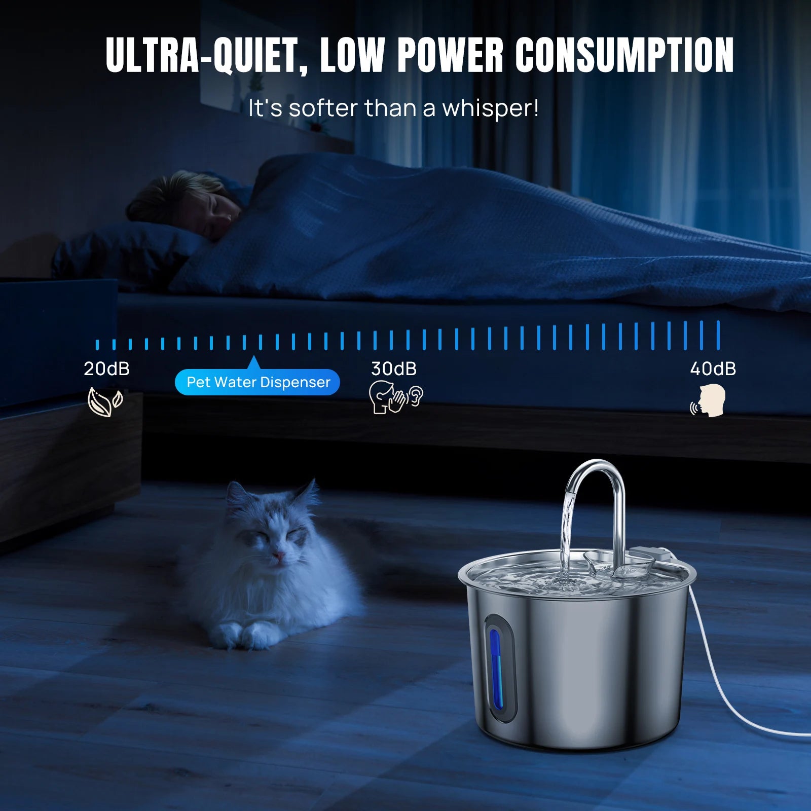 Zenvyra™ Stainless Steel Pet Water Fountain – 2.2L Automatic Drinking Fountain